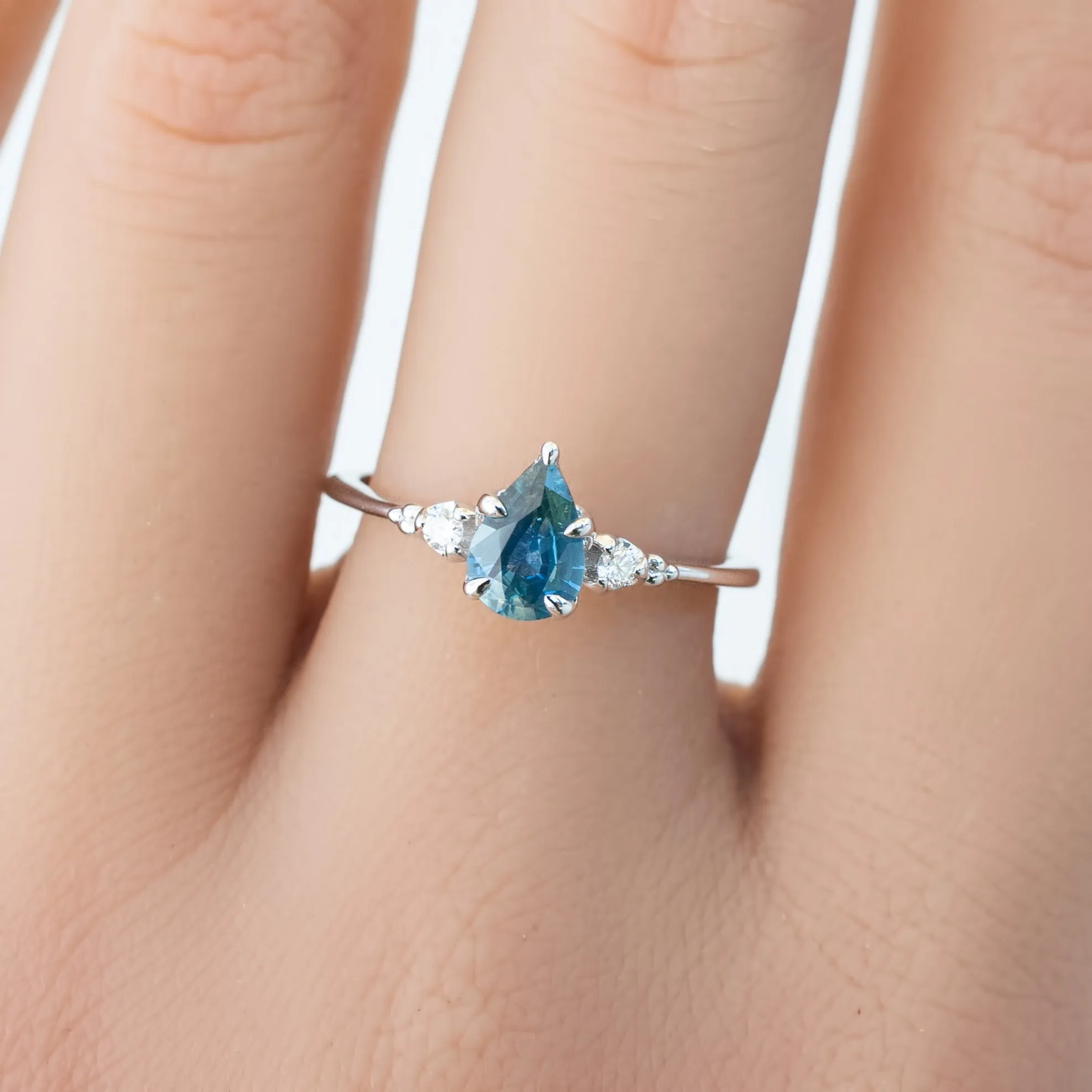 Estel Ring 0.69ct Blue Pear Montana Sapphire, 14K White Gold (One of a kind)