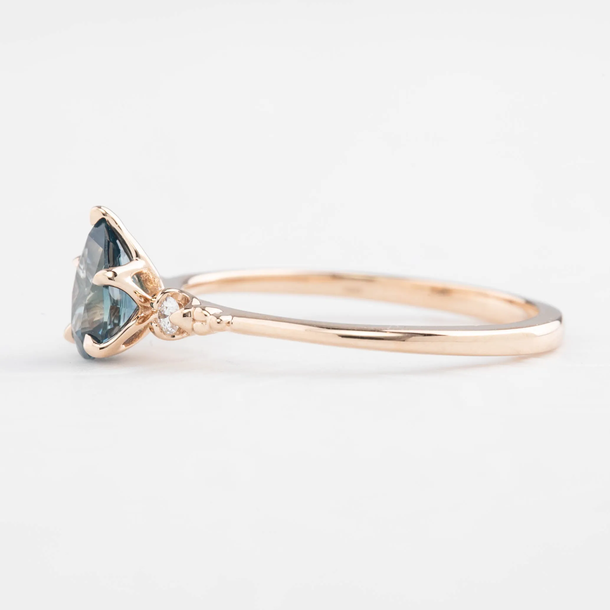 Estel Ring 0.77ct Blue Green Pear Montana Sapphire, 14K Rose Gold (One of a kind)