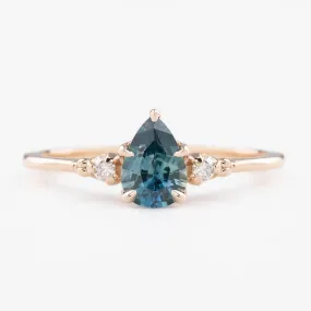 Estel Ring 0.77ct Blue Green Pear Montana Sapphire, 14K Rose Gold (One of a kind)