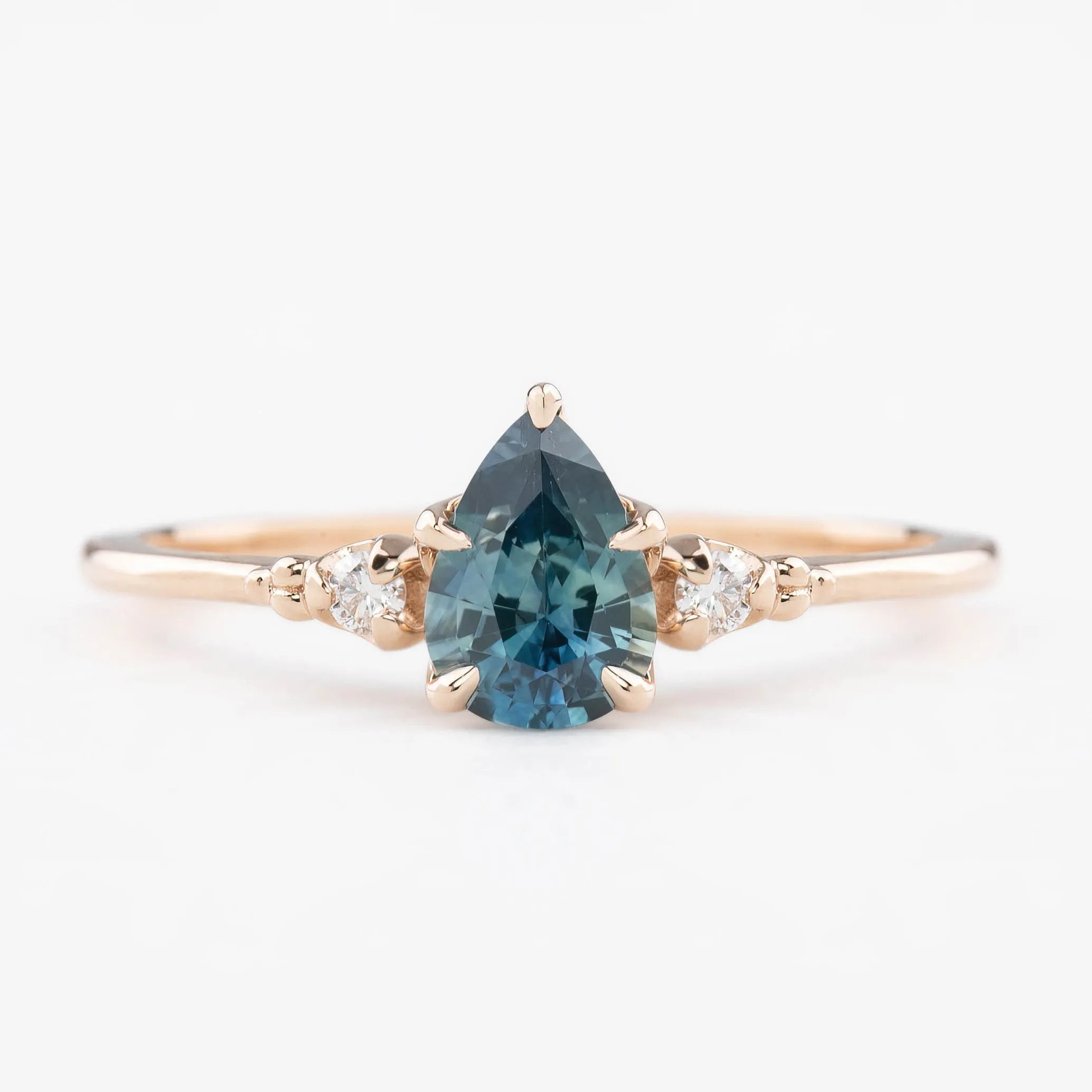 Estel Ring 0.77ct Blue Green Pear Montana Sapphire, 14K Rose Gold (One of a kind)