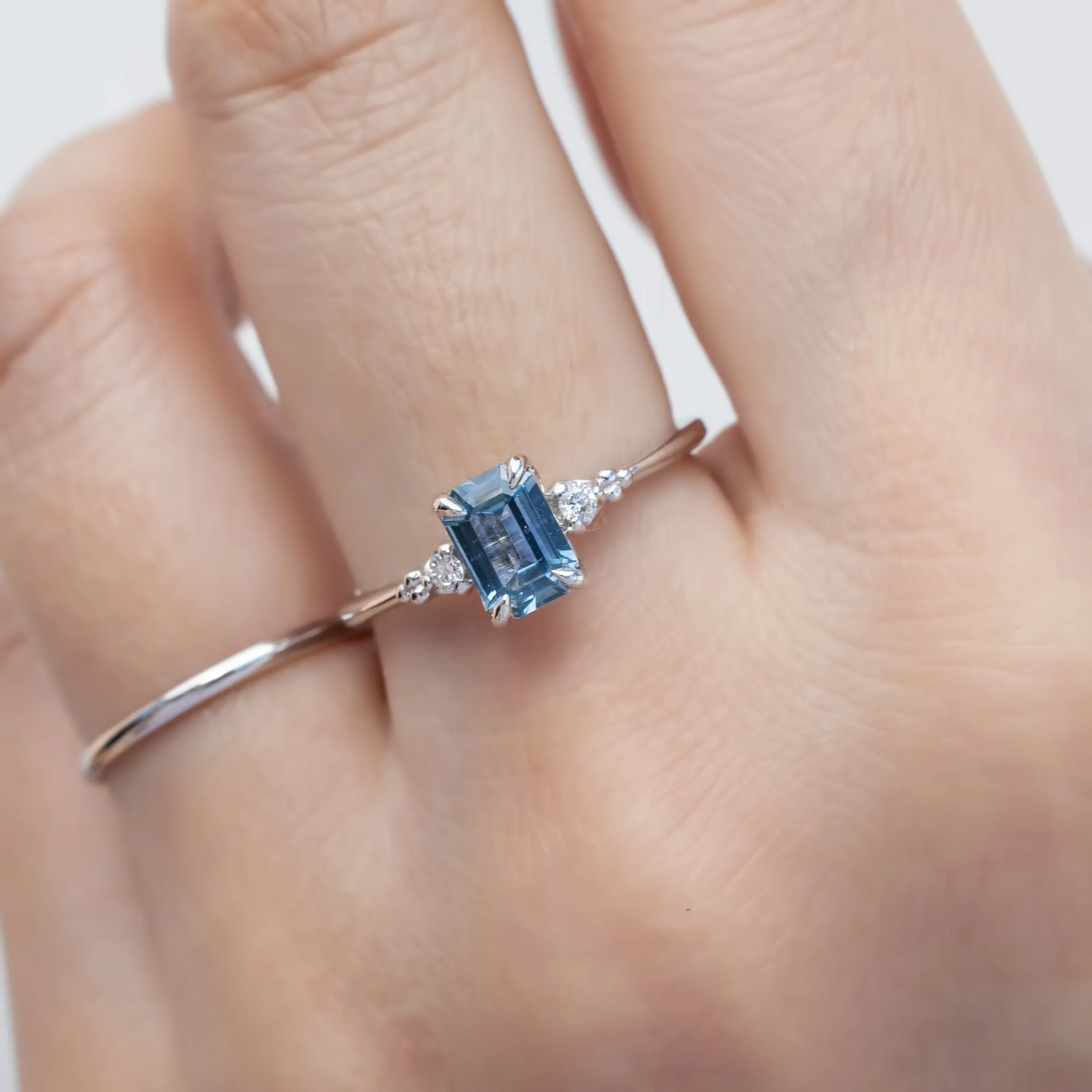 Estel Ring 0.80ct Light Blue Emerald Montana Sapphire, 14k White Gold (One of a kind)