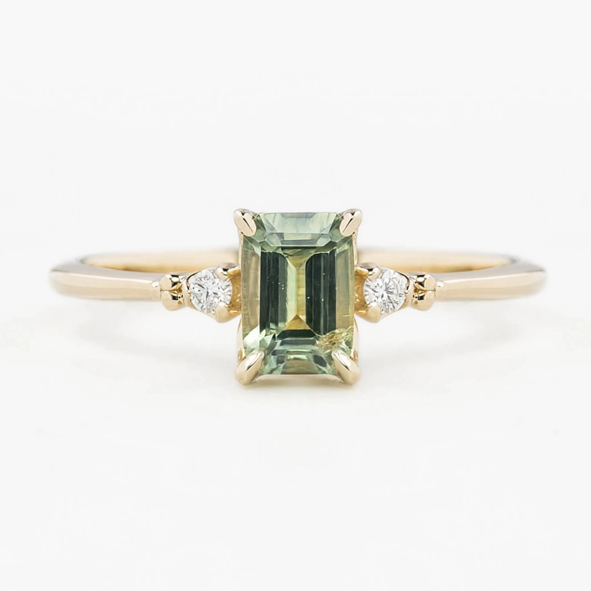 Estel Ring 0.93ct Light Green Emerald Montana Sapphire, 14K Yellow Gold (One of a kind)