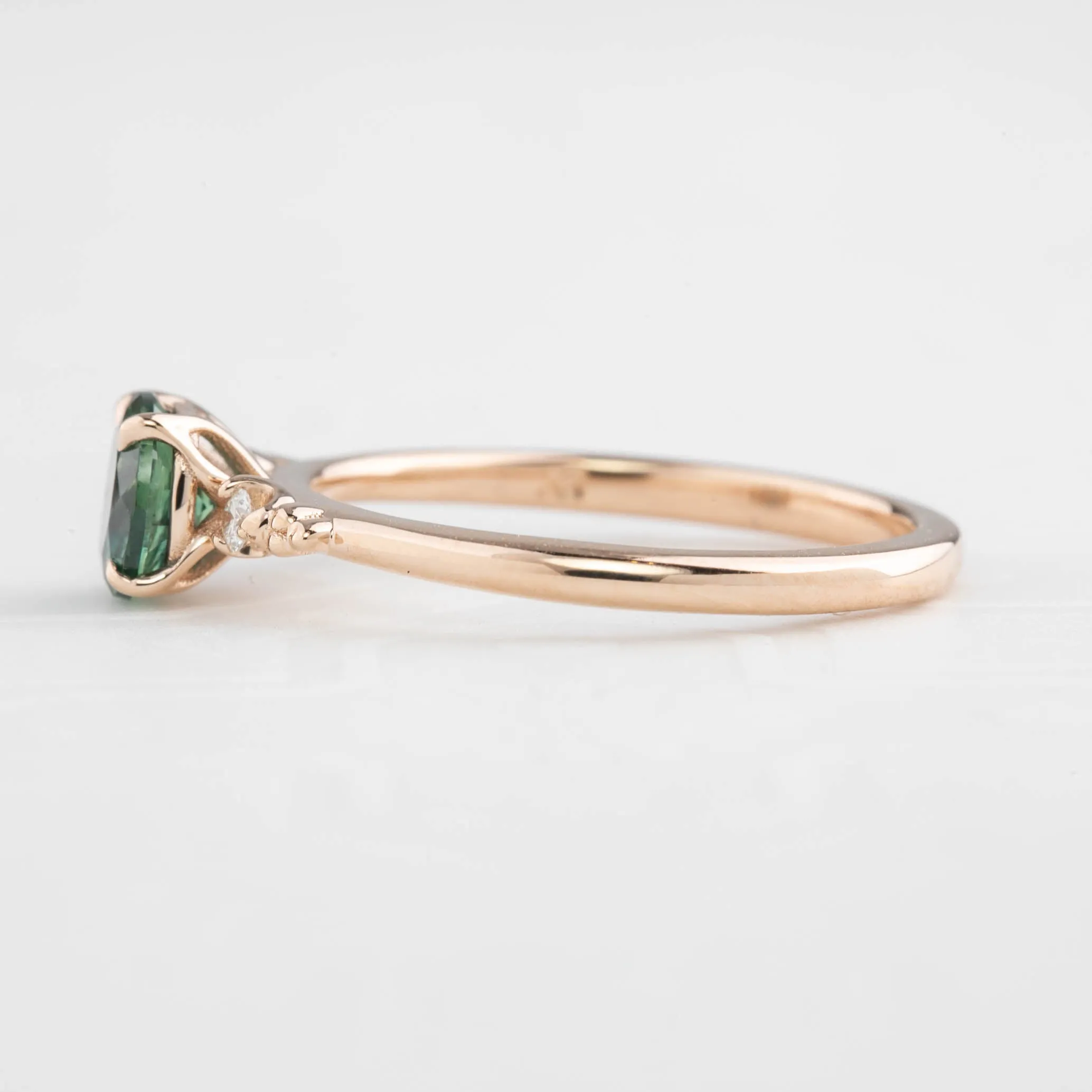 Estel Ring 1.03ct Peacock Green Round Montana Sapphire, 14K Rose Gold (One of a kind)