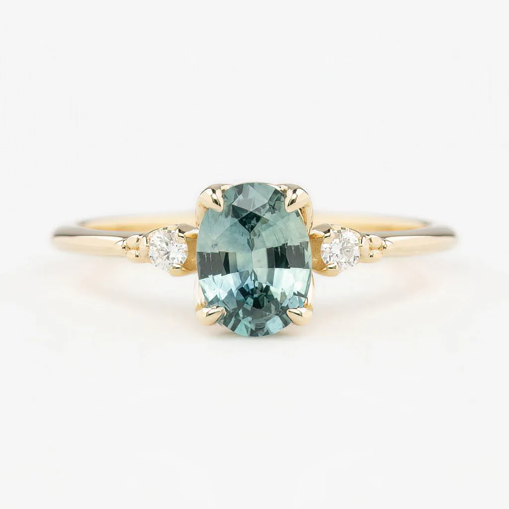 Estel Ring 1.09ct Light Blue Green Oval Montana Sapphire, 14K Yellow Gold (One of a kind)