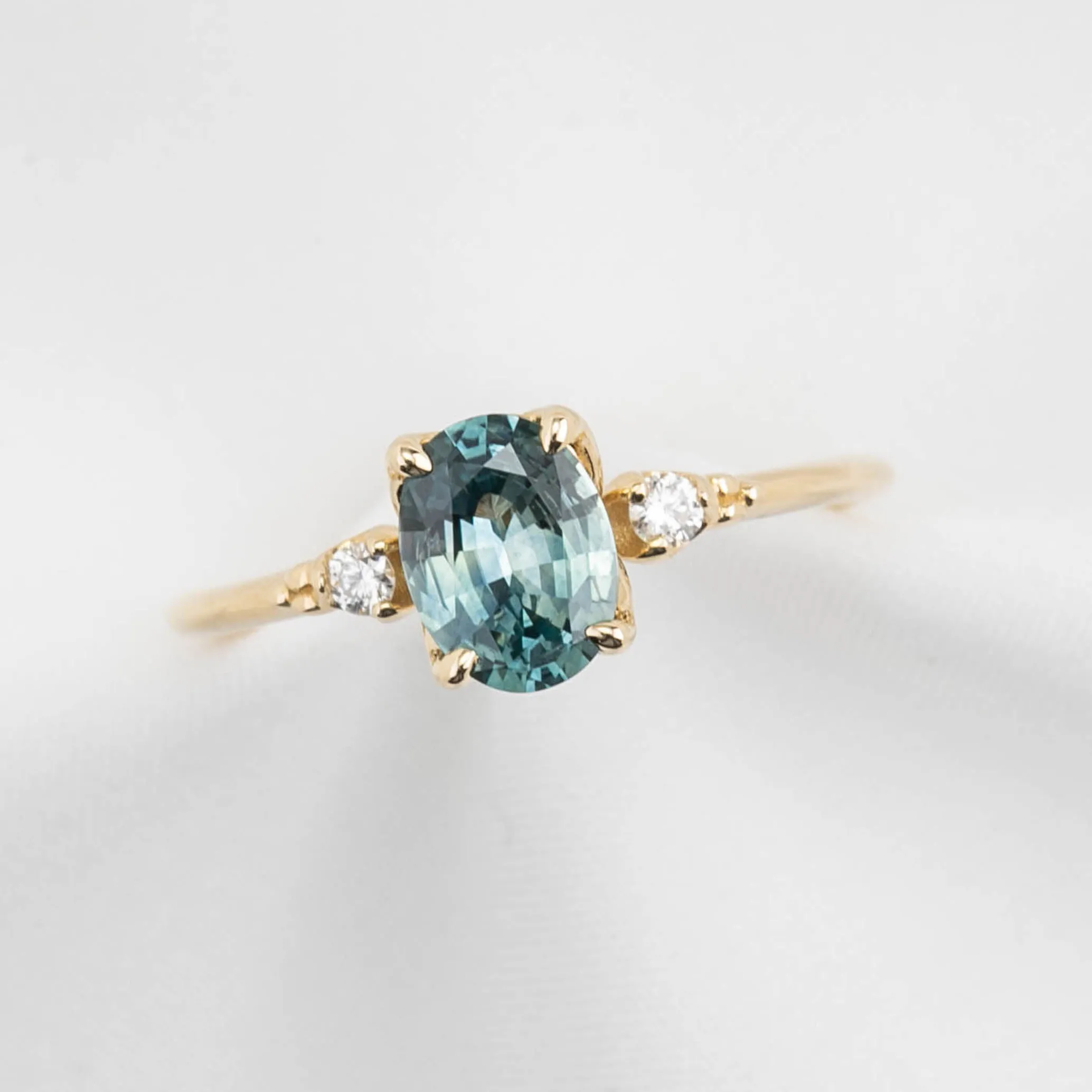 Estel Ring 1.09ct Light Blue Green Oval Montana Sapphire, 14K Yellow Gold (One of a kind)