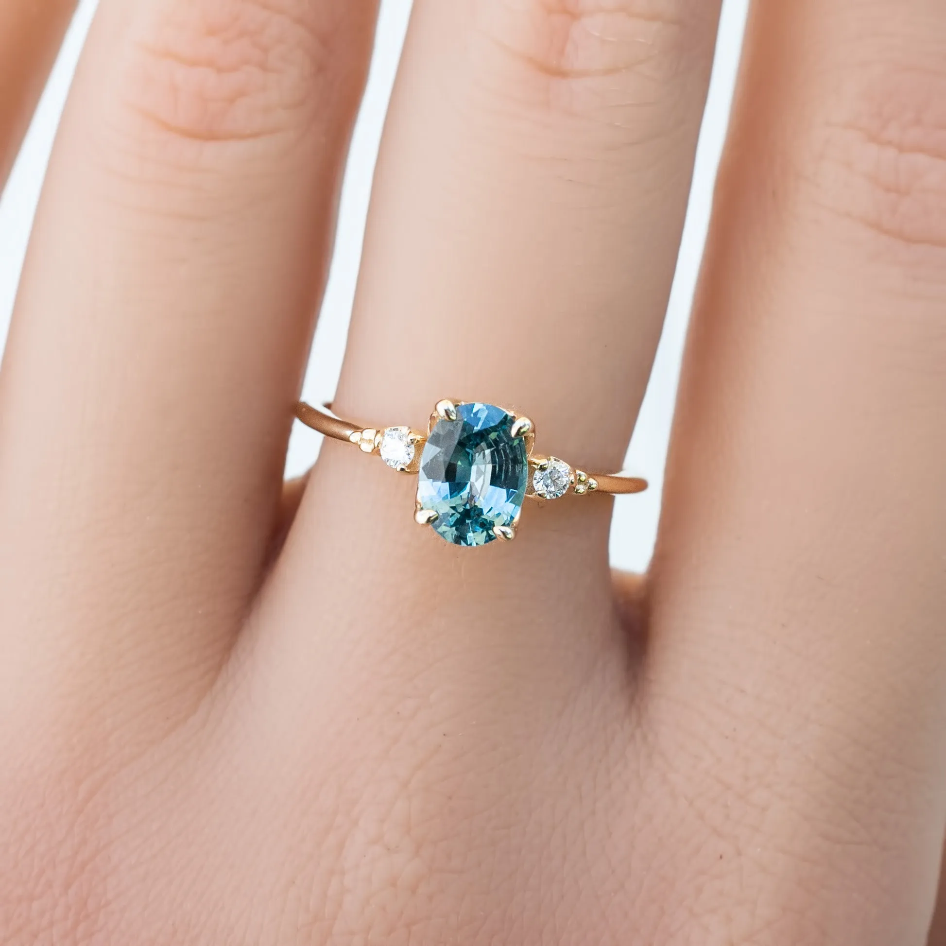 Estel Ring 1.09ct Light Blue Green Oval Montana Sapphire, 14K Yellow Gold (One of a kind)