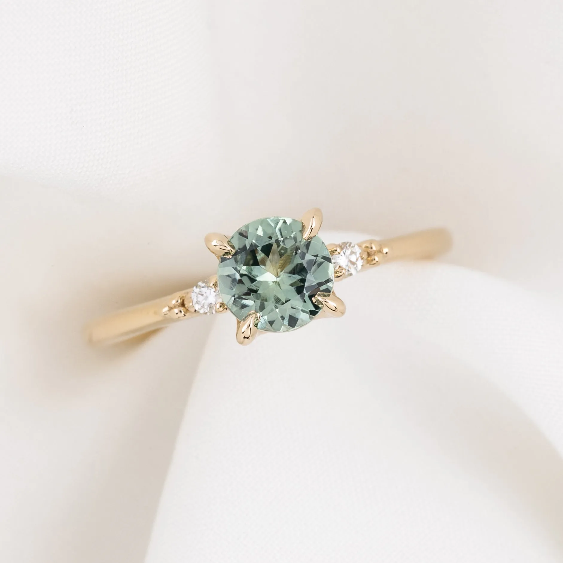 Estel Ring 1.09ct Light Green Montana Sapphire, 14k Yellow Gold (One of a kind)