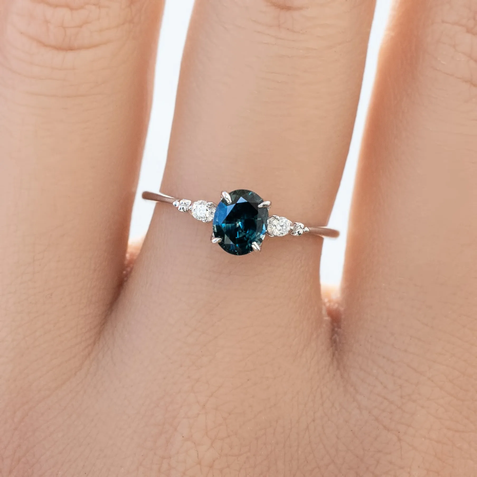 Estel Ring 6x5mm 0.80ct Oval Blue Montana Sapphire, 14k White Gold