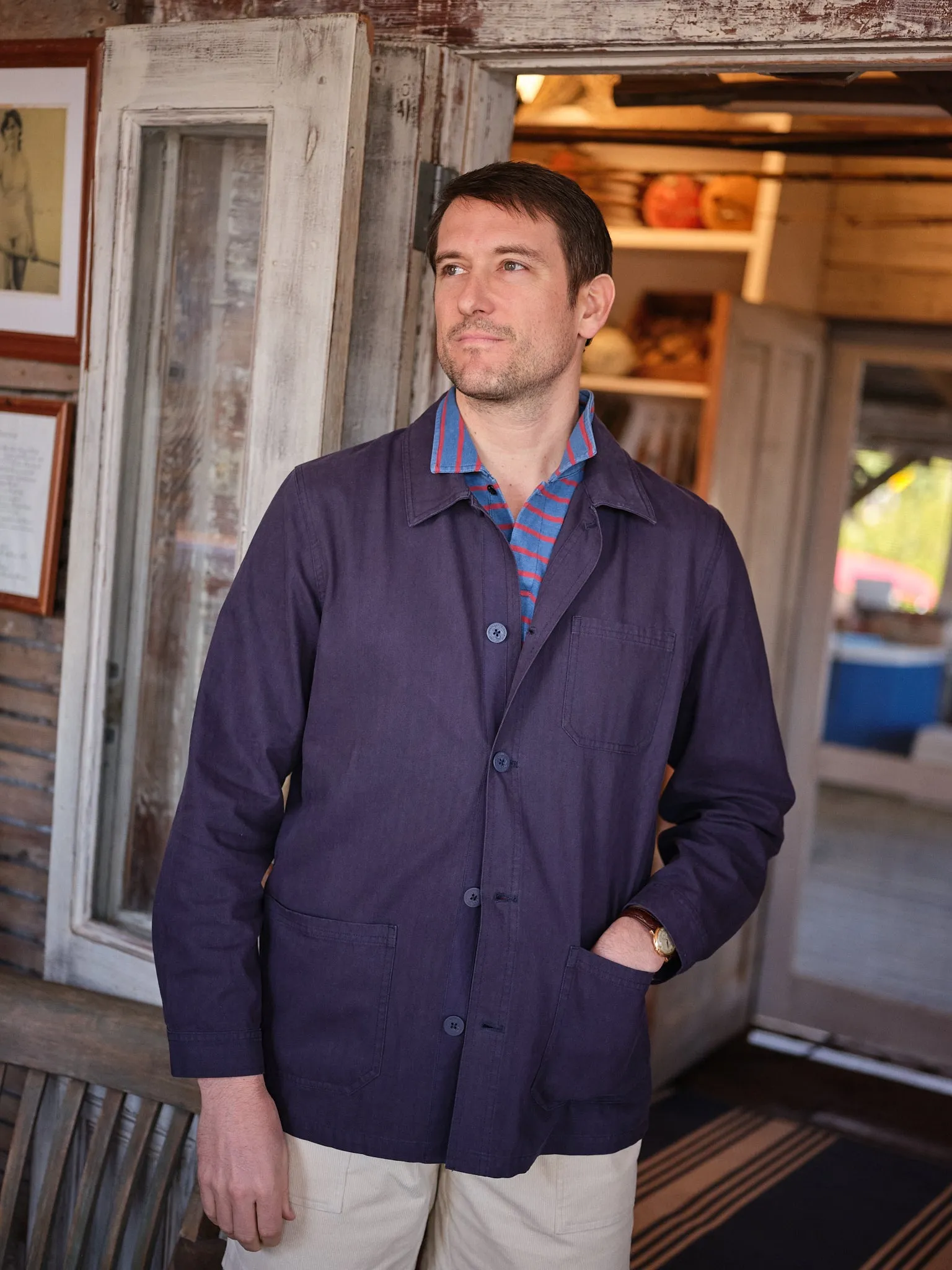 French Workman’s Jacket in Navy Herringbone