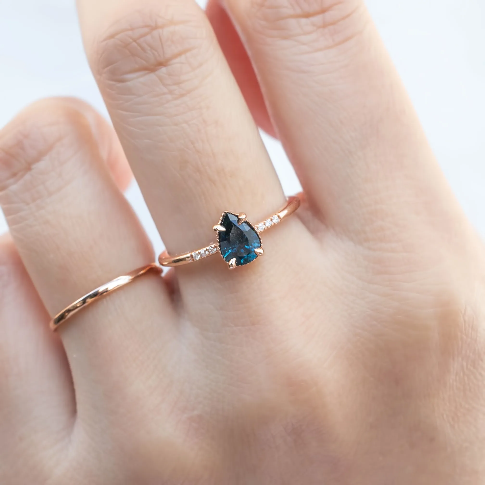 Grace Ring 0.73ct Pear Cut Teal Blue Montana Sapphire, 14k Rose Gold (One of a kind)