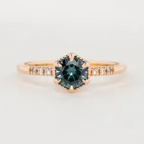 Grace Ring 5.5mm Teal Blue Round Montana Sapphire, 14k Rose Gold