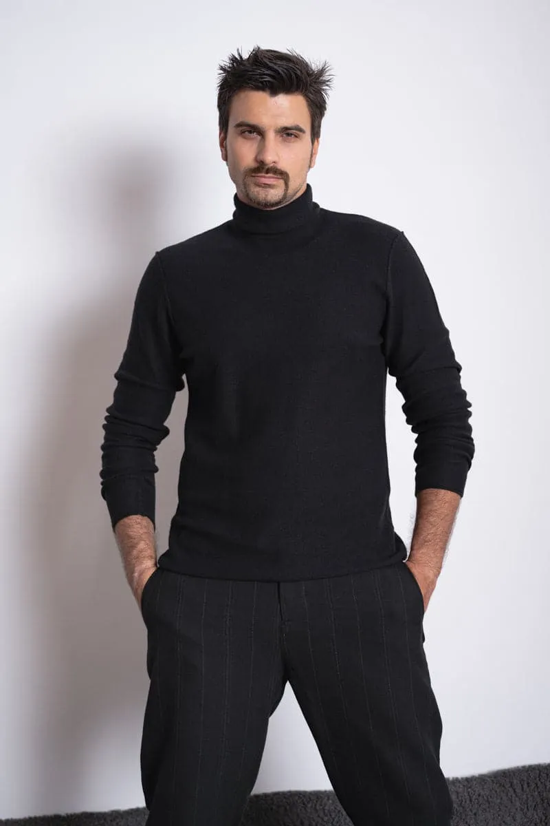 Hannibal | Niclas | Eleganter Rollkragenpullover aus Wolle in schwarz