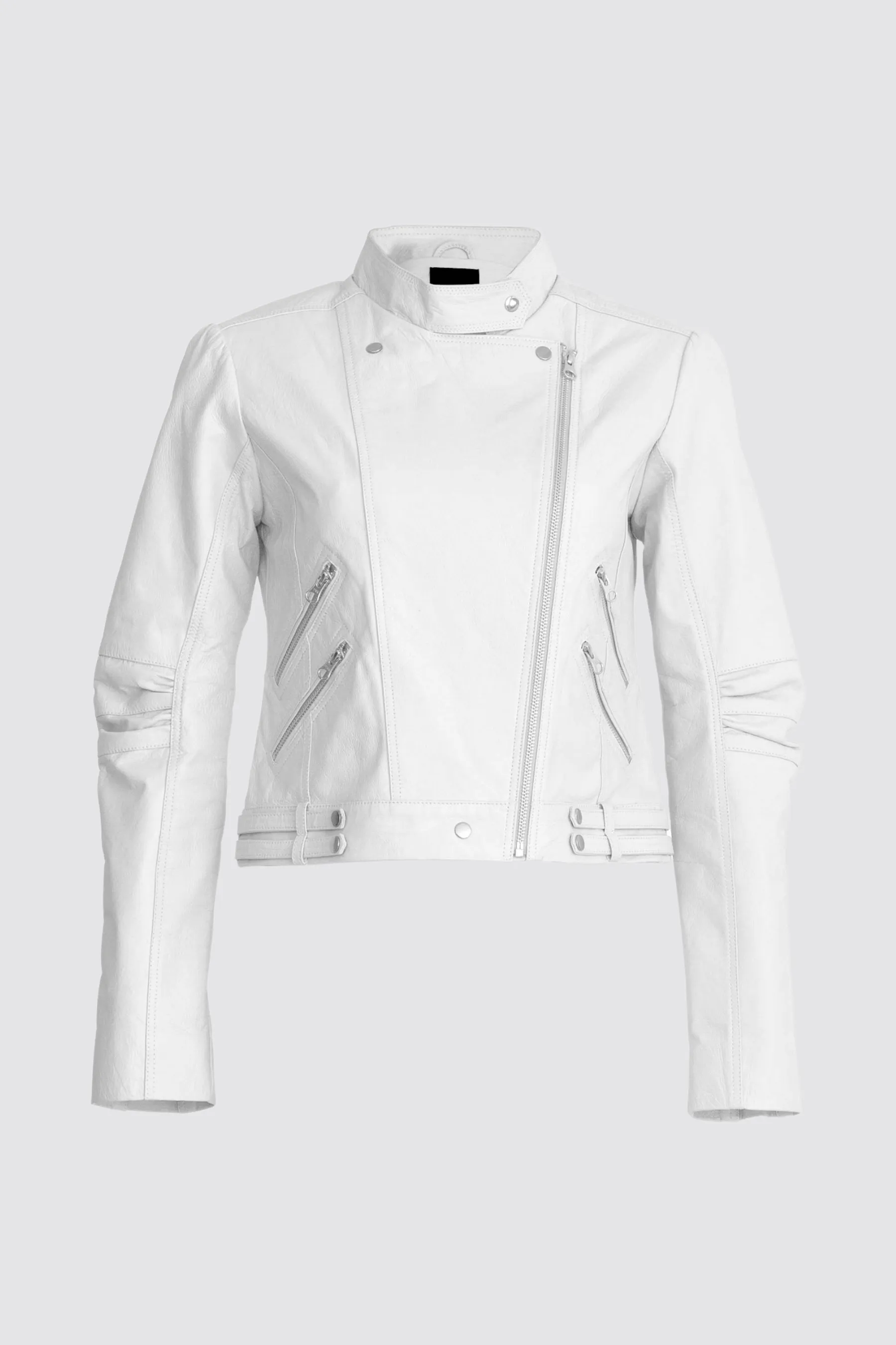 IMOGEN LEATHER BIKER JACKET - OYSTER WHITE