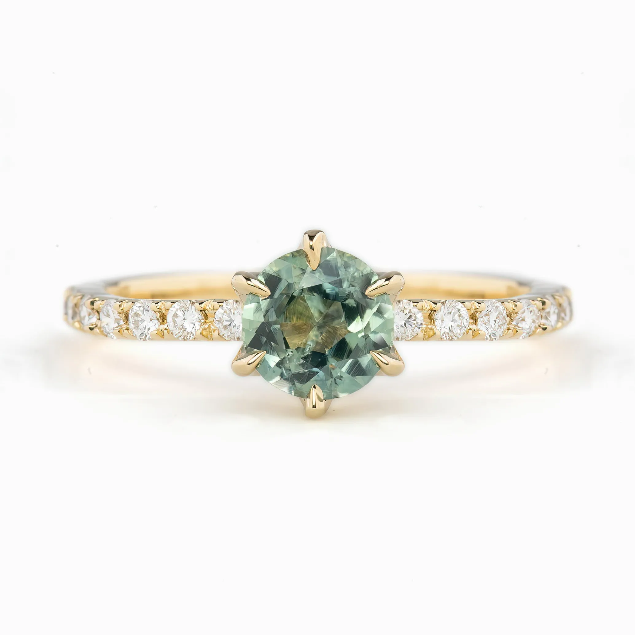 Maria Luxe Ring 0.91ct Parti Blue Green Montana Sapphire, 14k Yellow Gold (One of a kind)