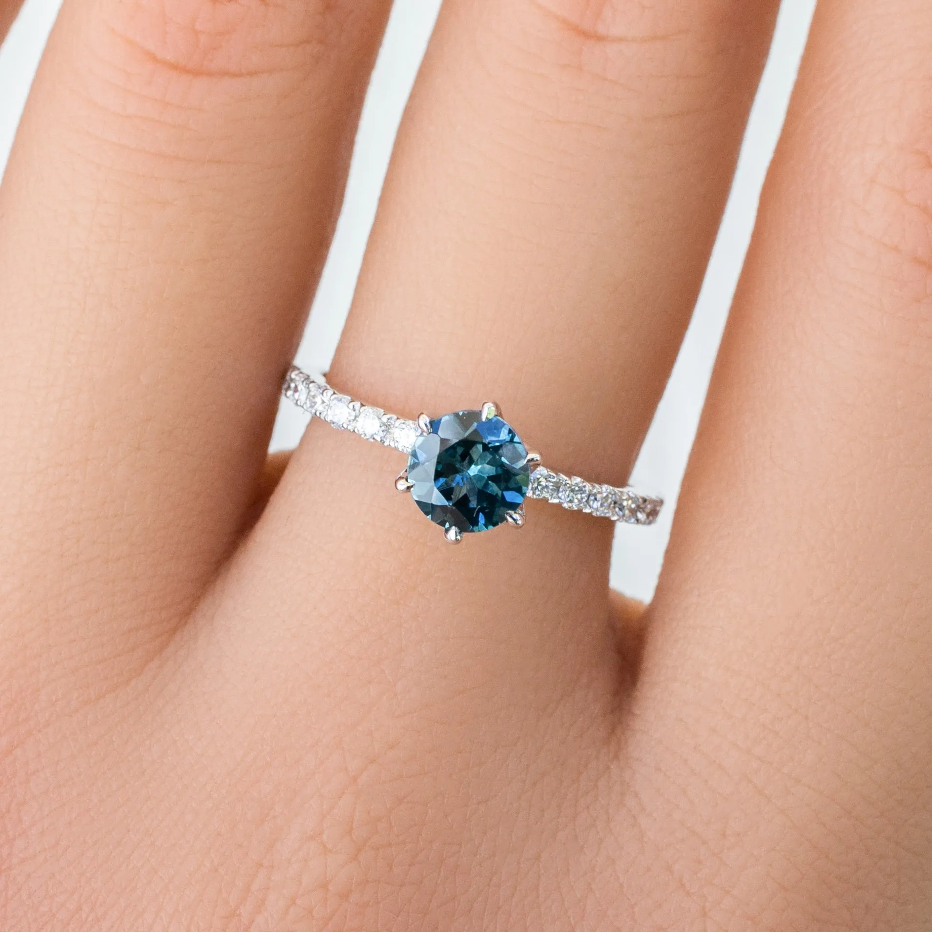 Maria Luxe Ring 0.98ct Teal Blue Montana Sapphire, 14k White Gold (One of a kind)