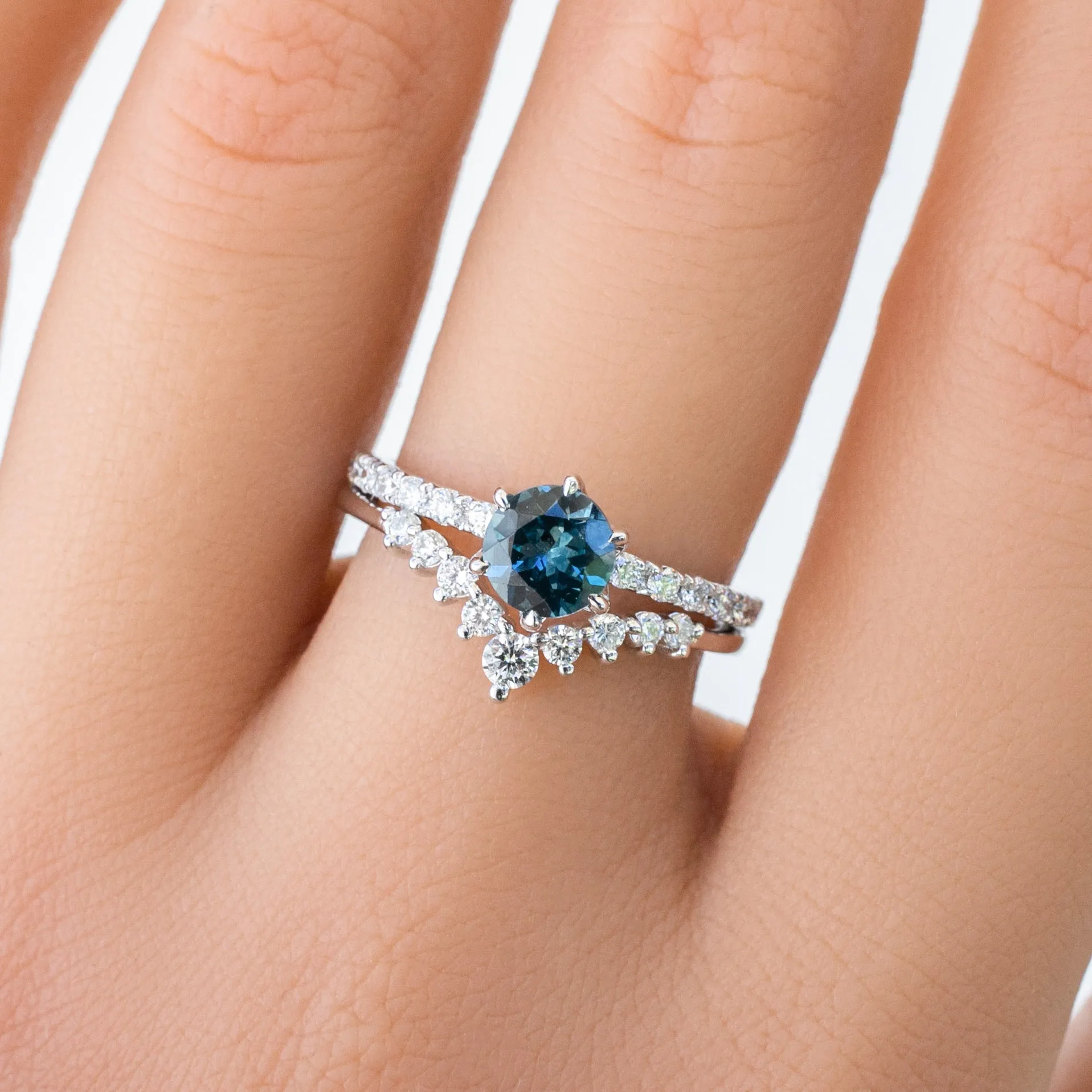 Maria Luxe Ring 0.98ct Teal Blue Montana Sapphire, 14k White Gold (One of a kind)