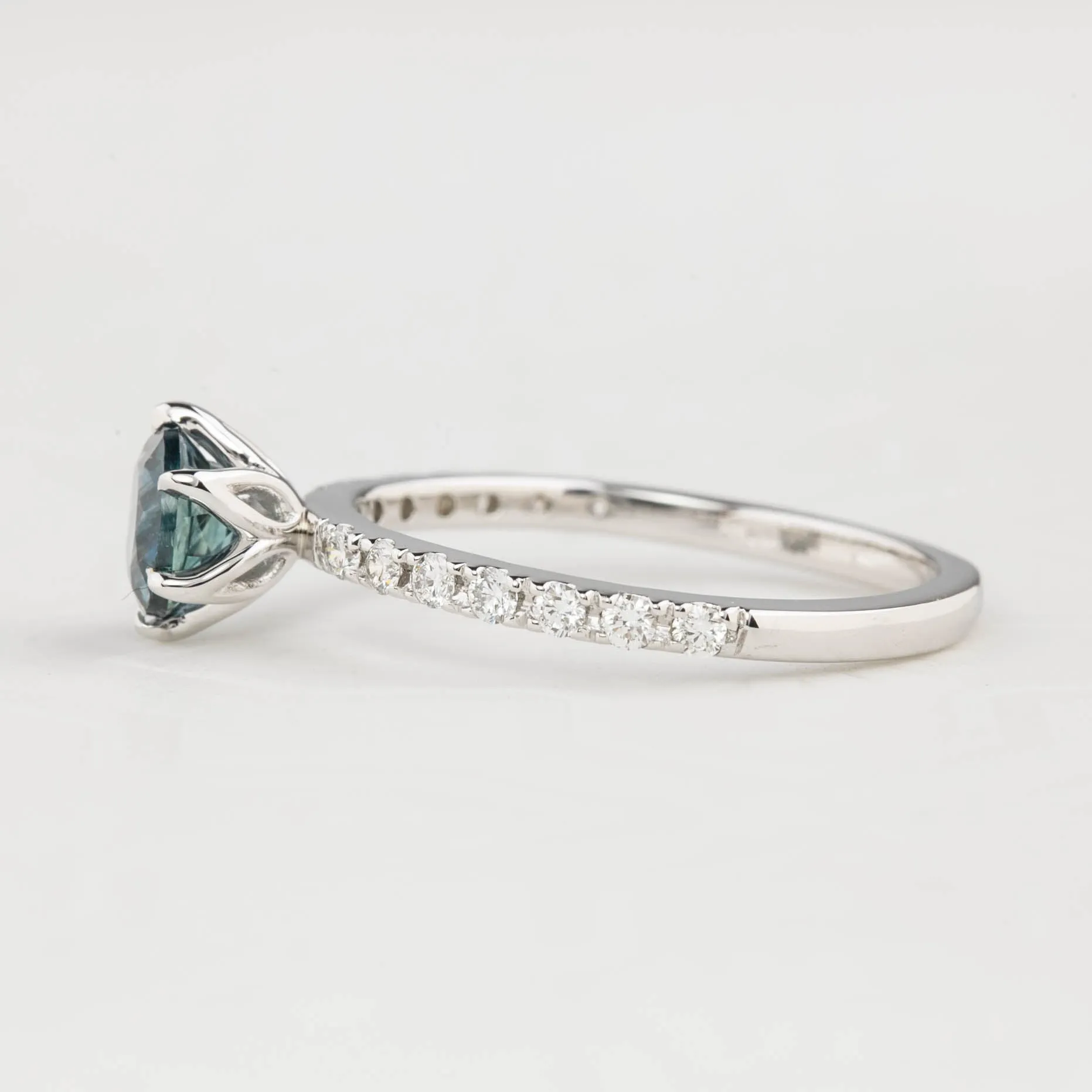 Maria Luxe Ring 0.98ct Teal Blue Montana Sapphire, 14k White Gold (One of a kind)