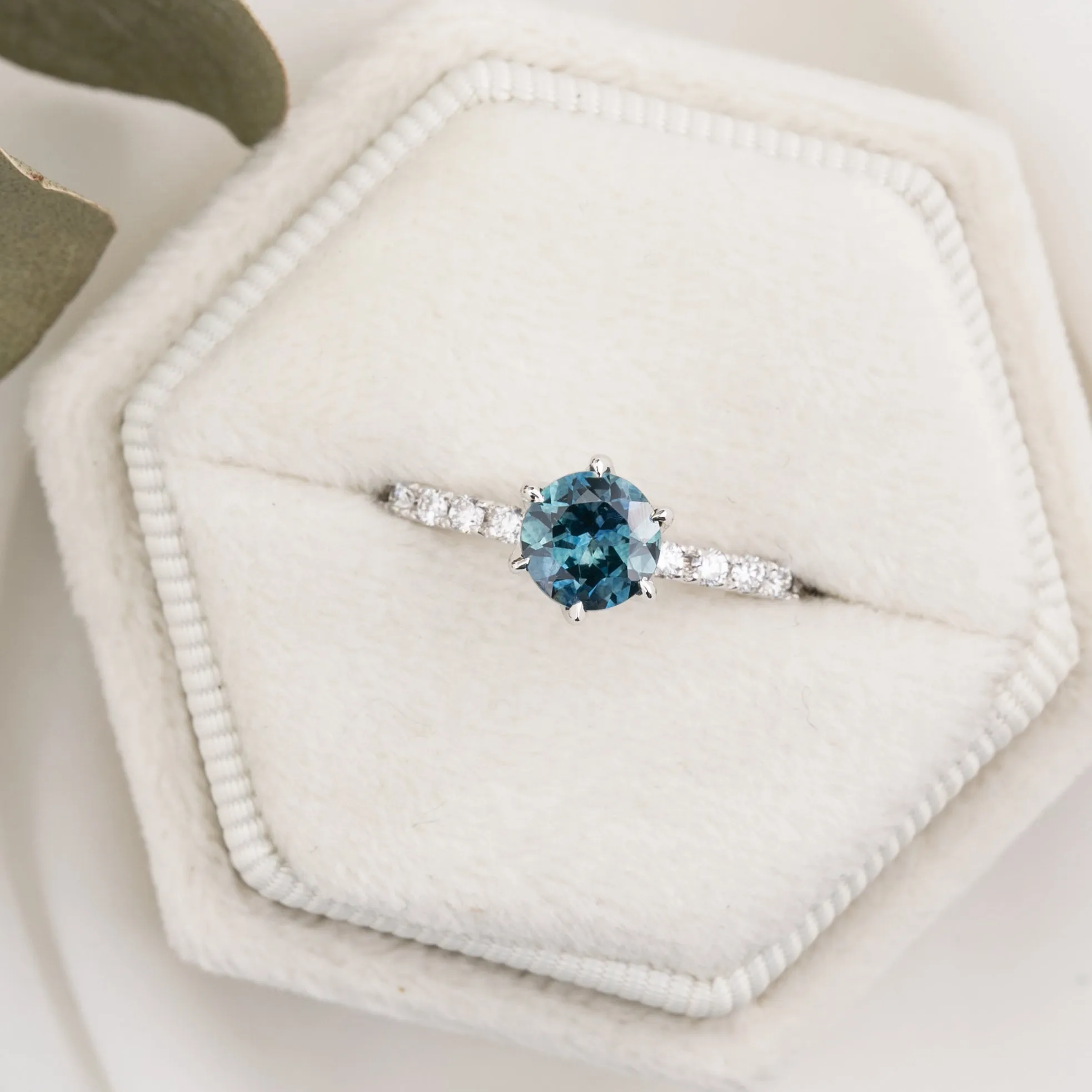 Maria Luxe Ring 0.98ct Teal Blue Montana Sapphire, 14k White Gold (One of a kind)