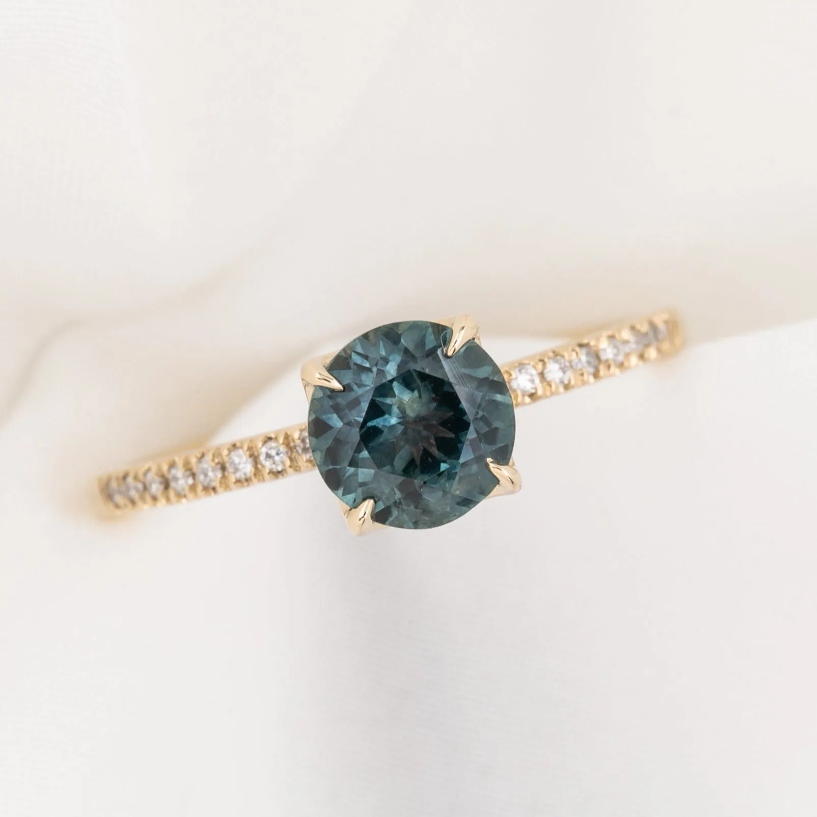 Maria Ring 1.41ct Blue Green Montana Sapphire, 14k Yellow Gold (One of a kind)