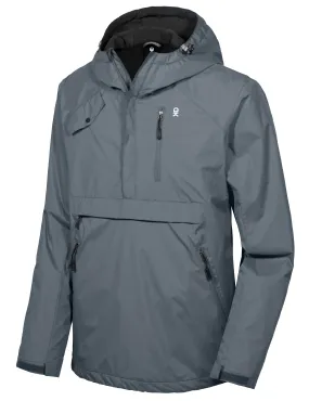 Men's Fleece Lining Hooded Anorak Pullover Rain Jacket