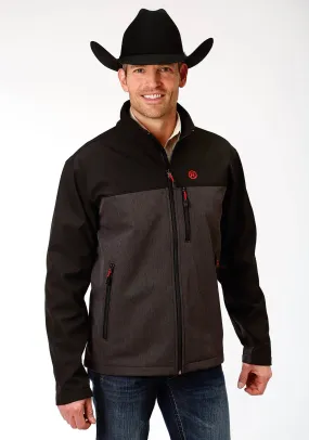 Mens Roper Grey Textured and Solid Black Bonded Softshell Jacket