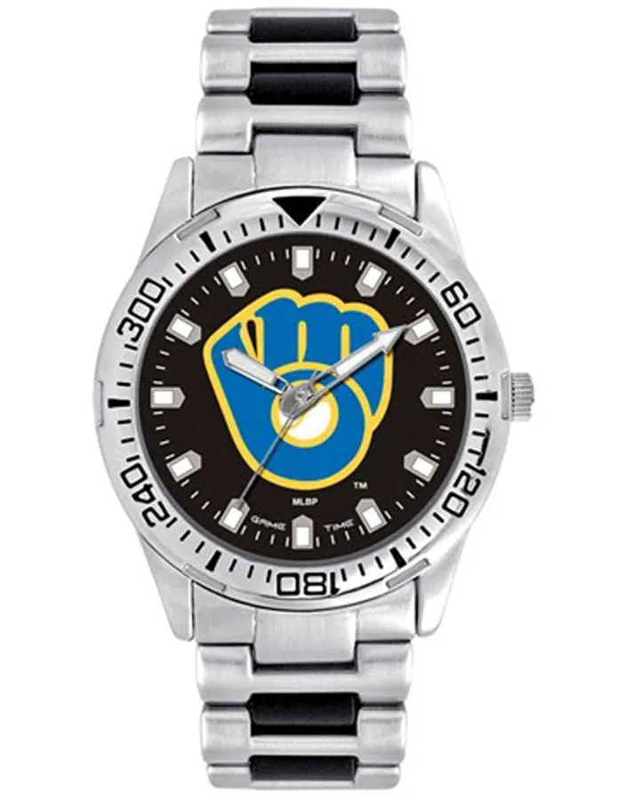 MLB Mens Milwaukee Brewers Heavy Hitter Watch - Bracelet Strap - Color Logo