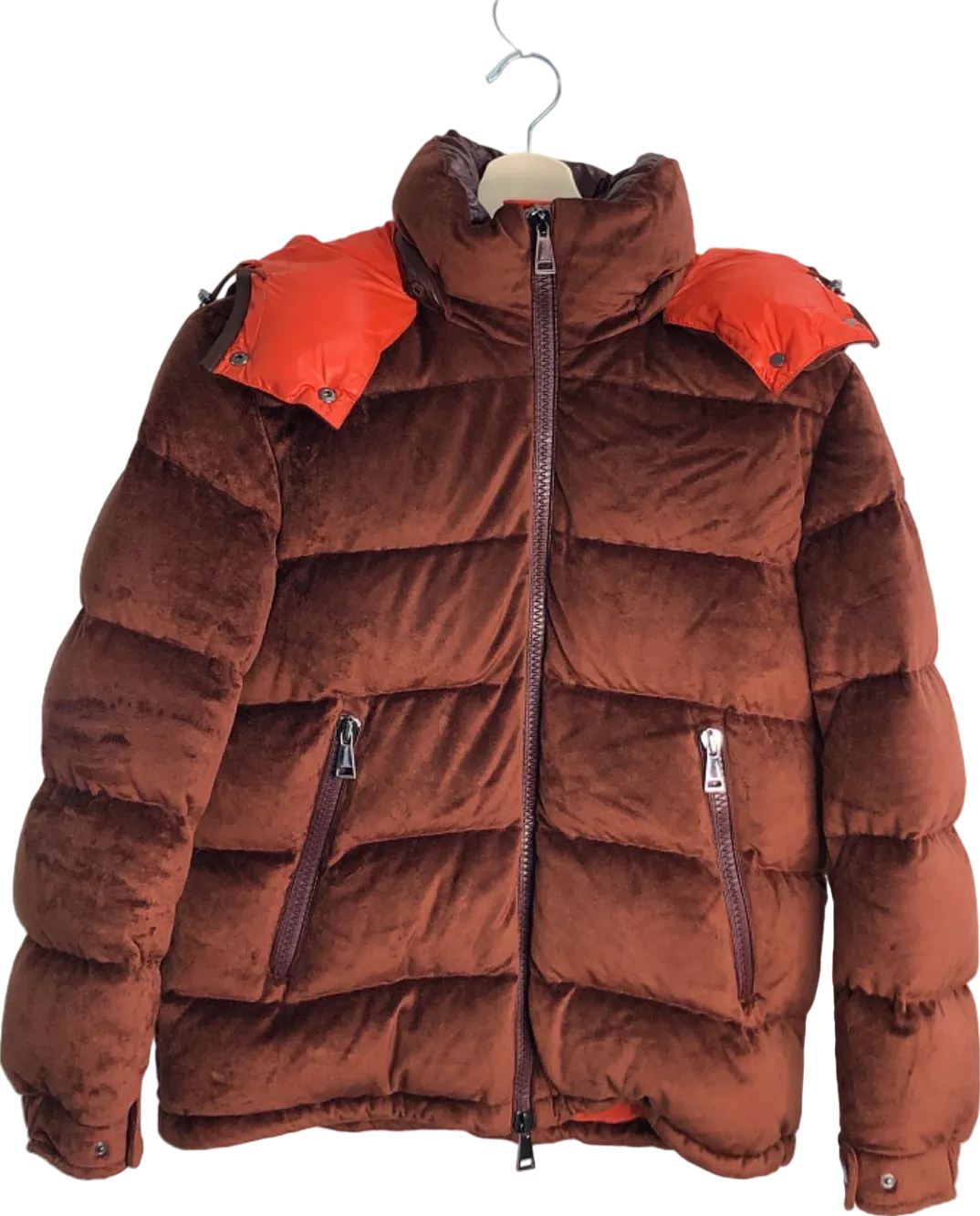 Moncler Brown Reversible Velvet Down Jacket UK Size Medium