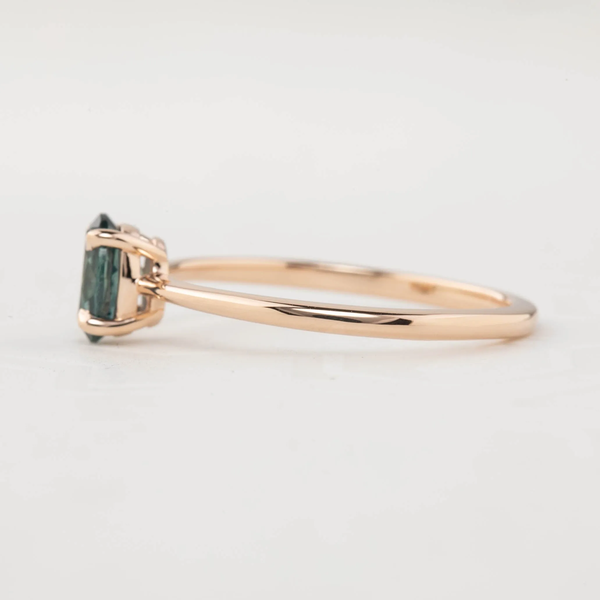 Nina Ring - 6.5x4.5mm 0.75ct Blue Green Montana Sapphire, 14k Rose Gold