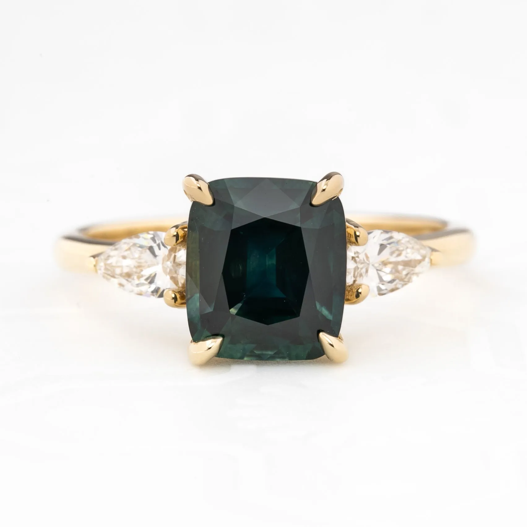 Olivia Grand Ring 2.97ct Deep Blue Green Montana Sapphire, 14k Yellow Gold (One of a kind)