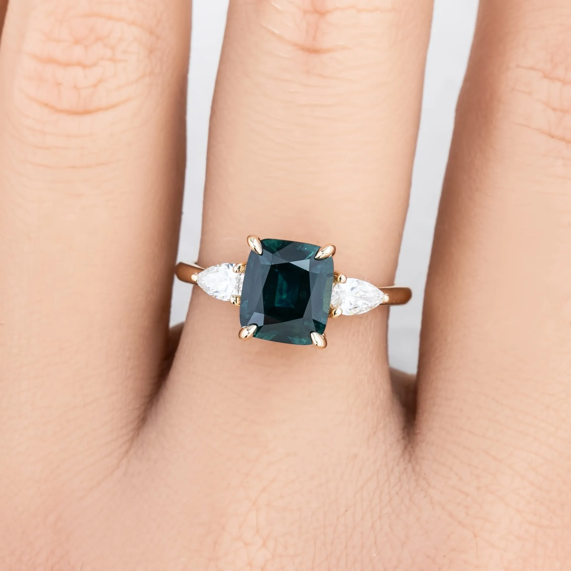 Olivia Grand Ring 2.97ct Deep Blue Green Montana Sapphire, 14k Yellow Gold (One of a kind)