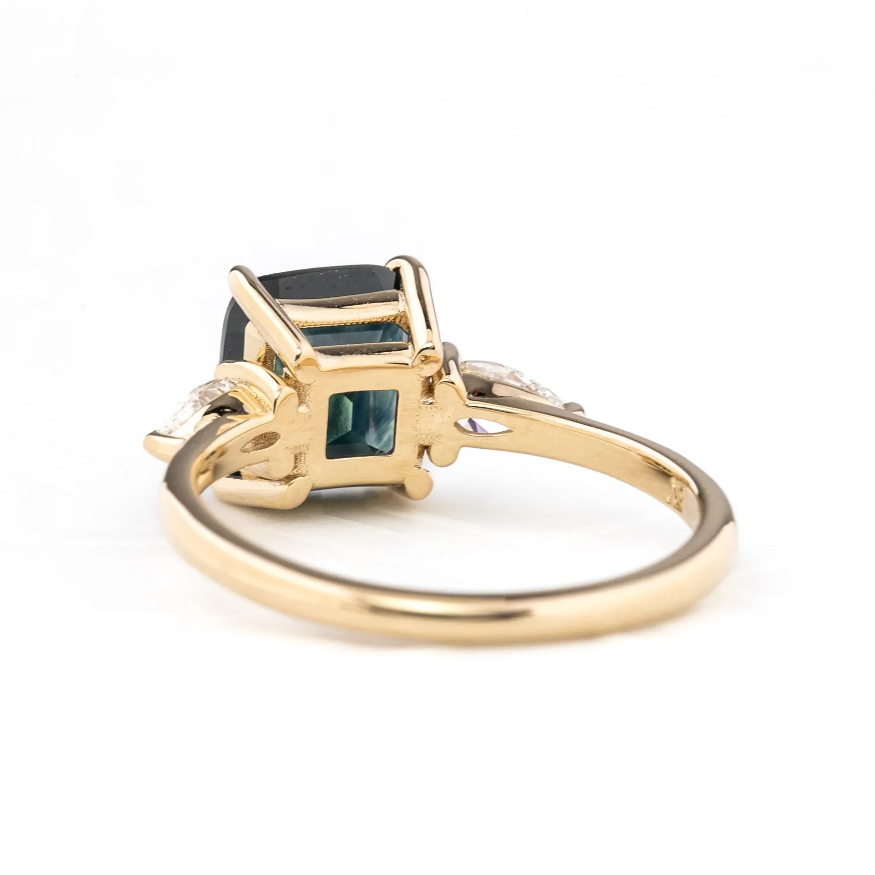 Olivia Grand Ring 2.97ct Deep Blue Green Montana Sapphire, 14k Yellow Gold (One of a kind)