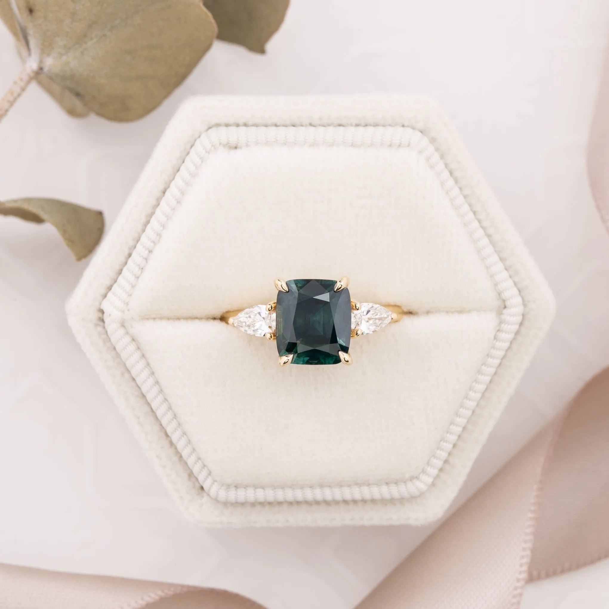 Olivia Grand Ring 2.97ct Deep Blue Green Montana Sapphire, 14k Yellow Gold (One of a kind)