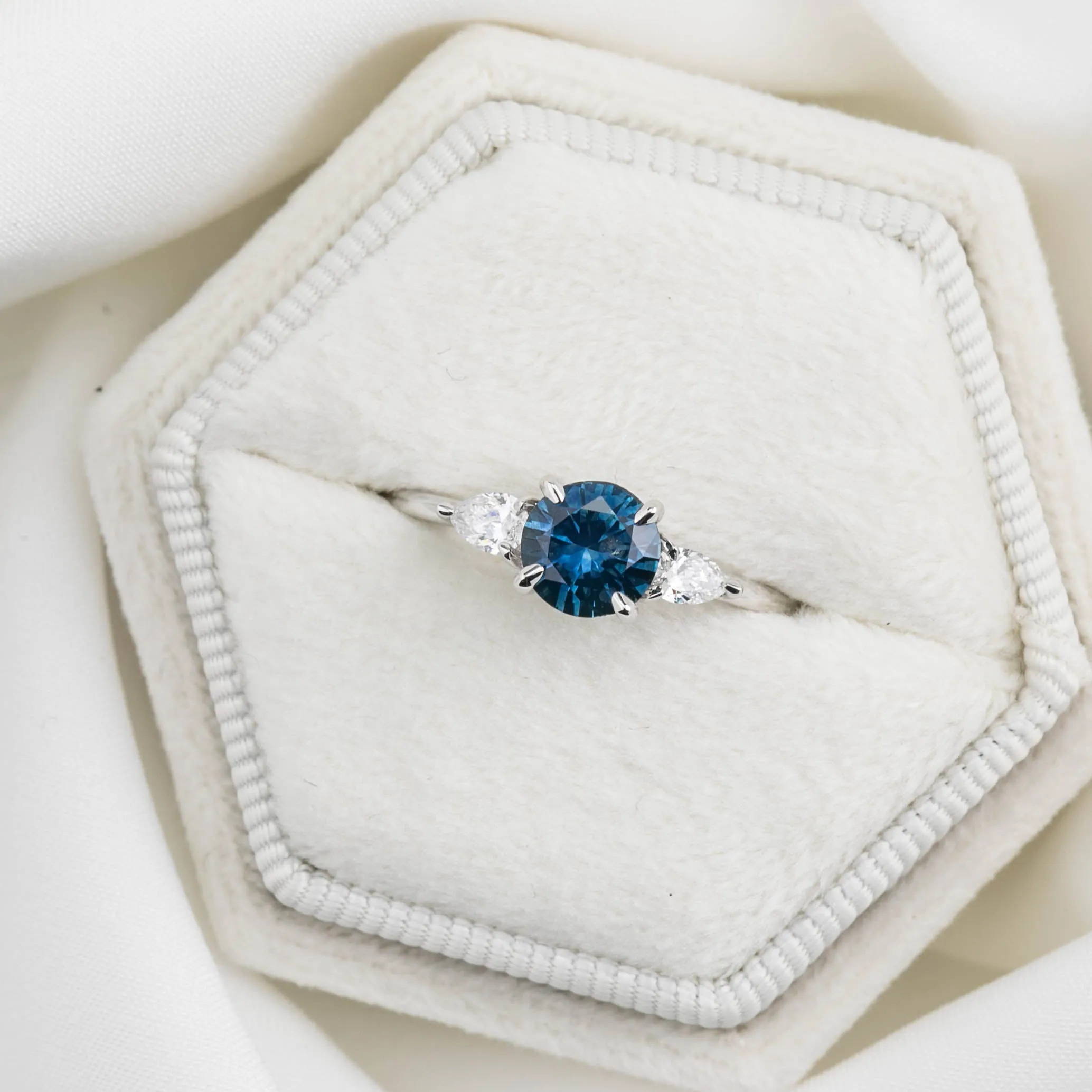 Olivia Ring 1.09ct Blue Montana Sapphire, 14k White Gold (One of a kind)