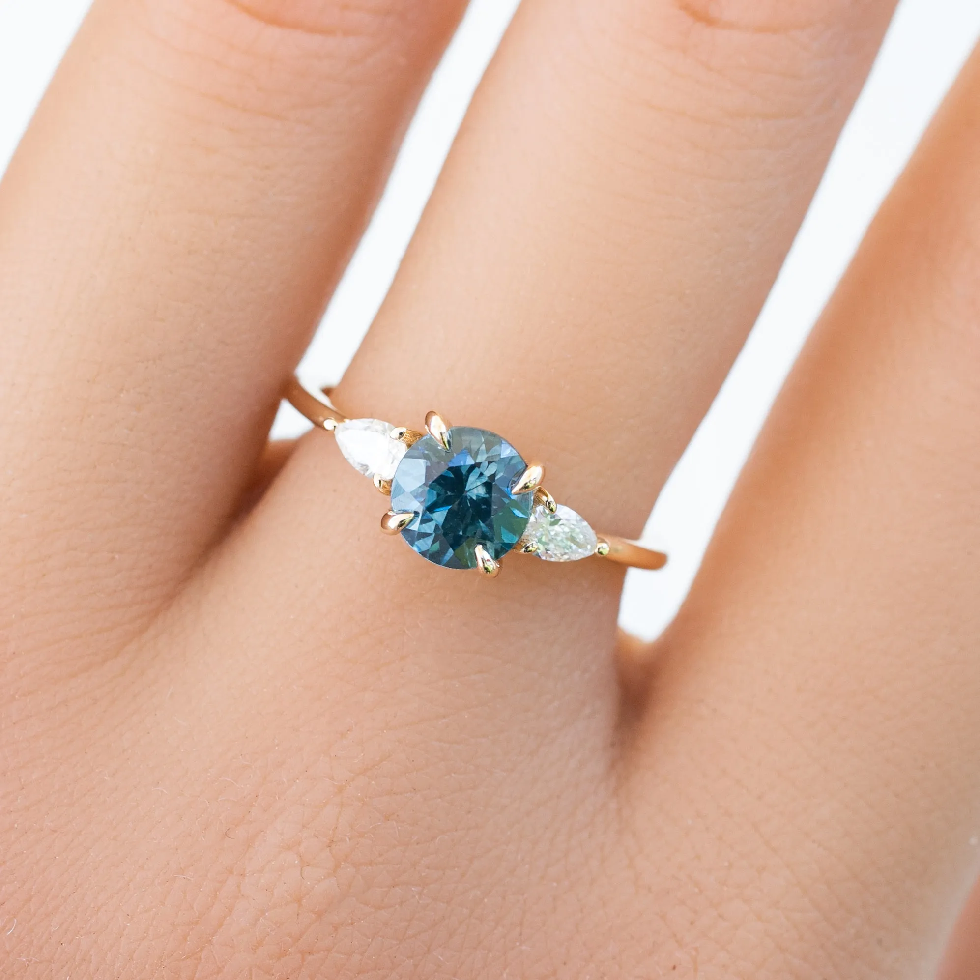 Olivia Ring 1.42ct Teal Blue Montana Sapphire, 14k Yellow Gold (One of a kind)