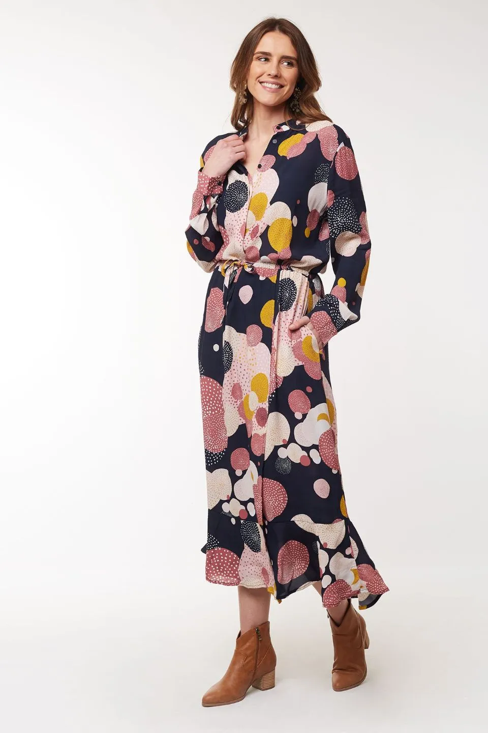 Painted Spot LS Midi Dress