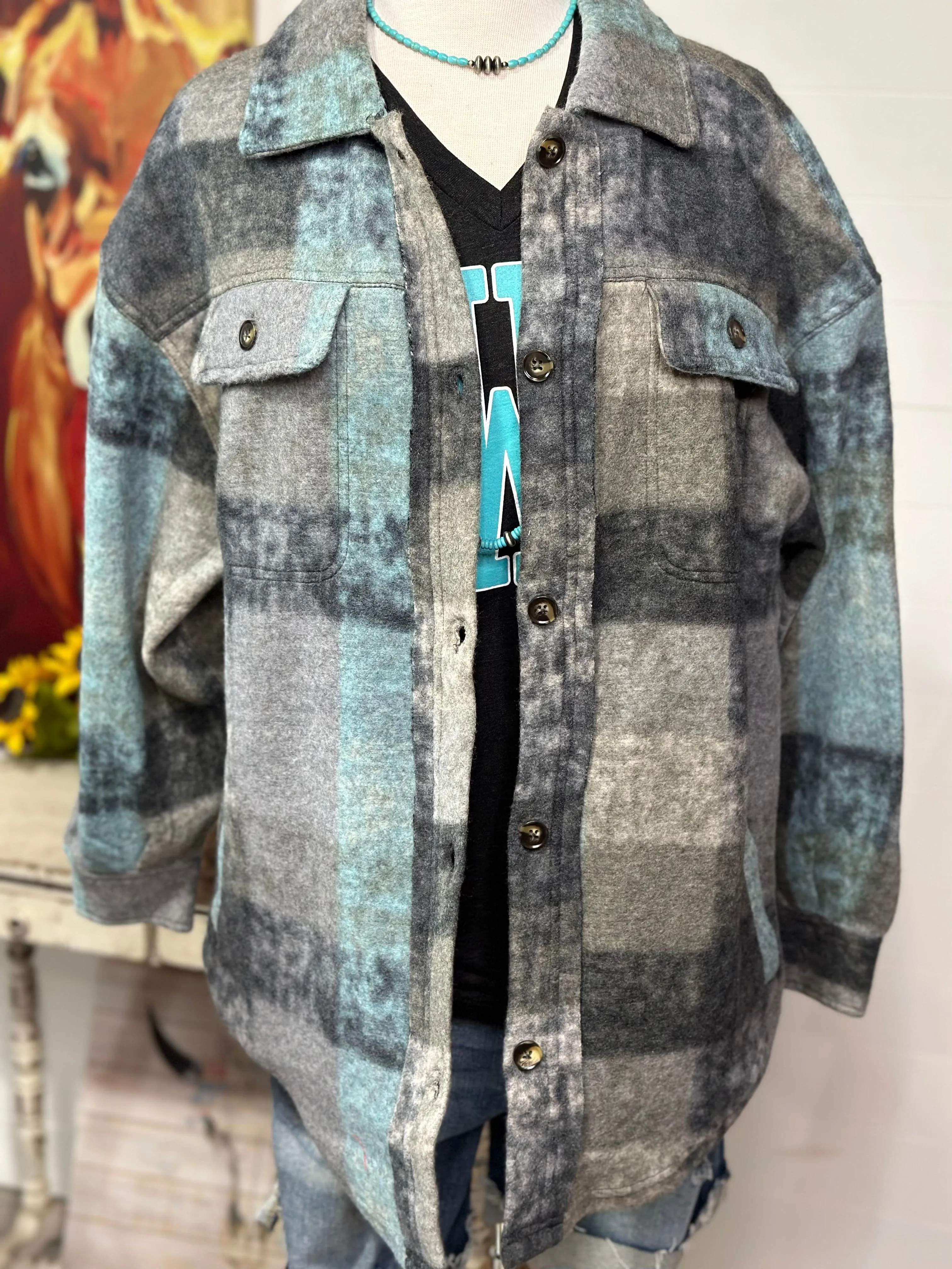 ***ReStOcK** The Turquoise Plaid Shacket Jacket