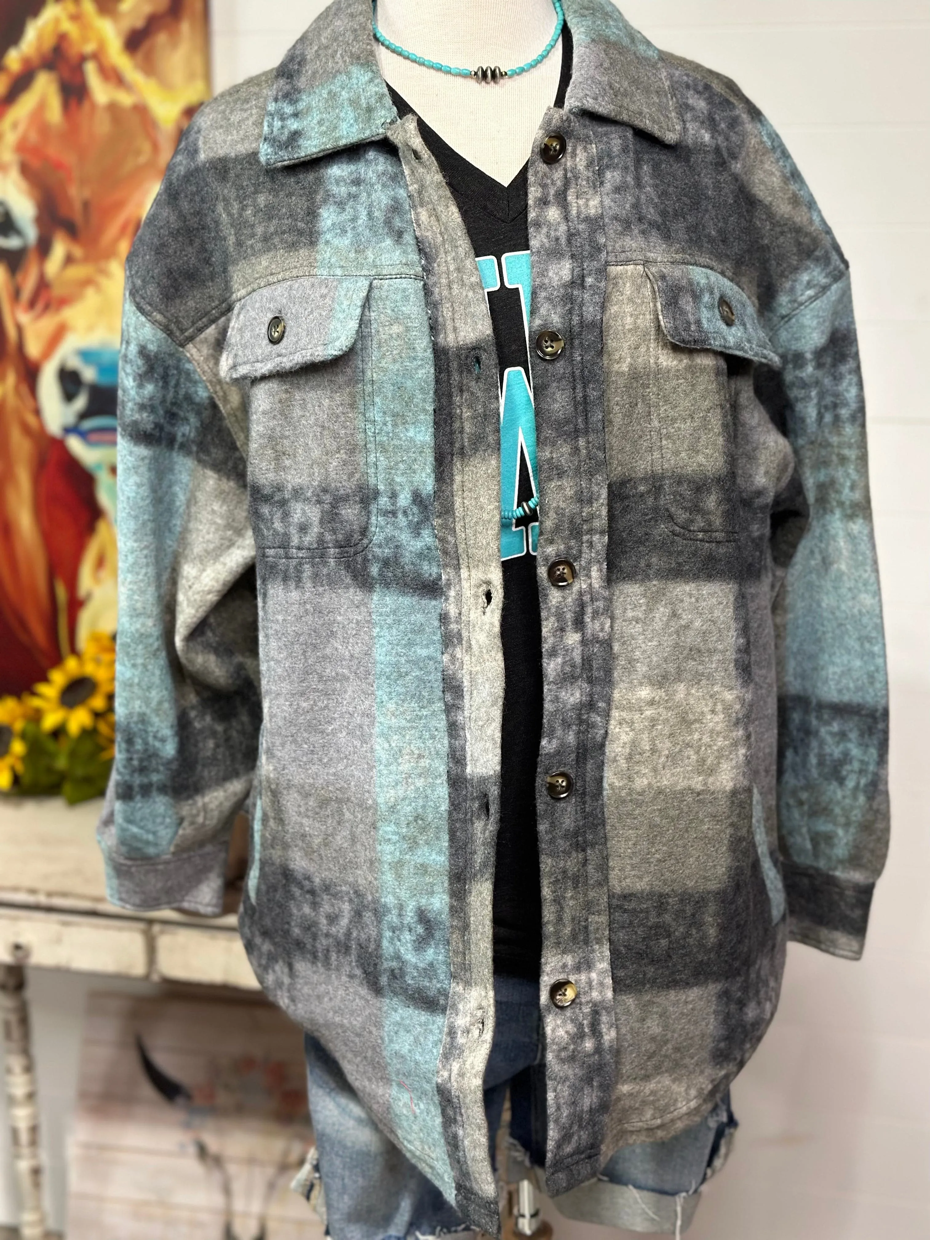 ***ReStOcK** The Turquoise Plaid Shacket Jacket