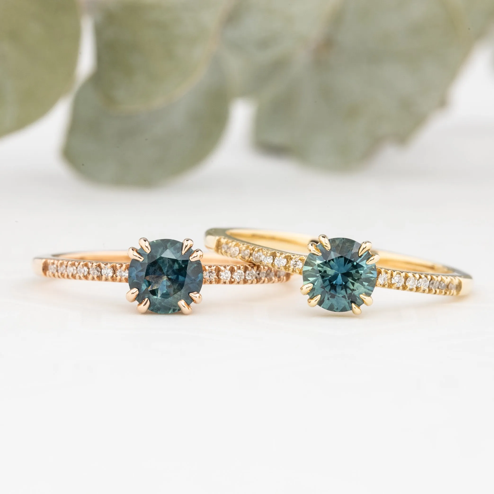 Sabrina Ring 0.76ct Teal Blue Round Montana Sapphire, 14k Rose Gold (One of a kind)