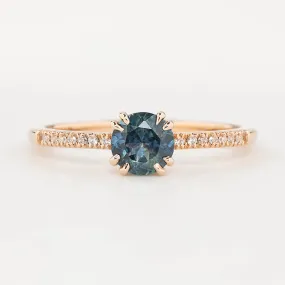 Sabrina Ring 0.76ct Teal Blue Round Montana Sapphire, 14k Rose Gold (One of a kind)