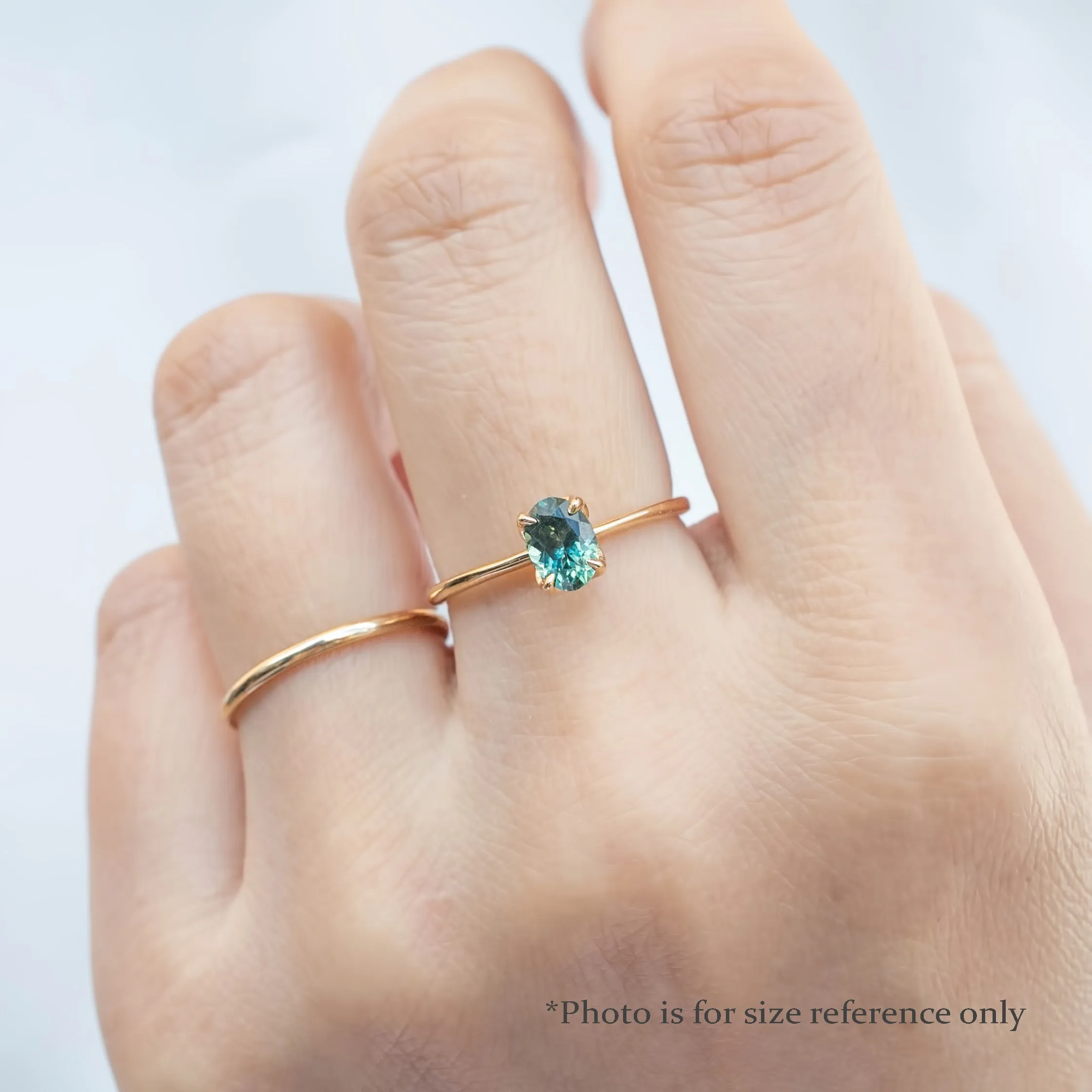 Sara Ring 0.69ct Parti Aqua Green Montana Sapphire, 14K Yellow Gold (One of a kind)