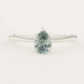 Sara Ring 0.74ct Light Blue Green Teardrop Montana Sapphire, 14k White Gold (One of a kind)