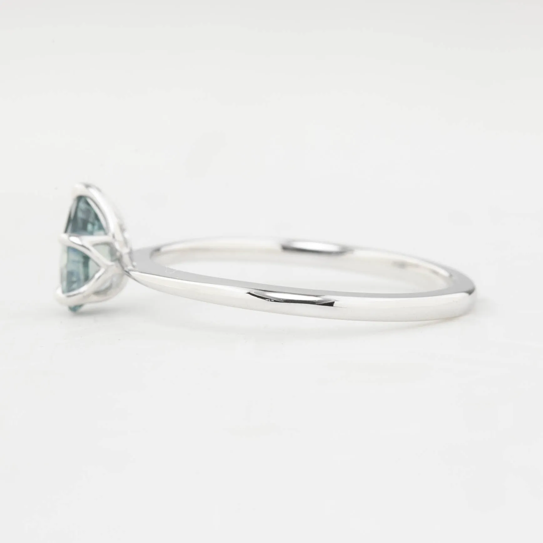 Sara Ring 0.74ct Light Blue Green Teardrop Montana Sapphire, 14k White Gold (One of a kind)