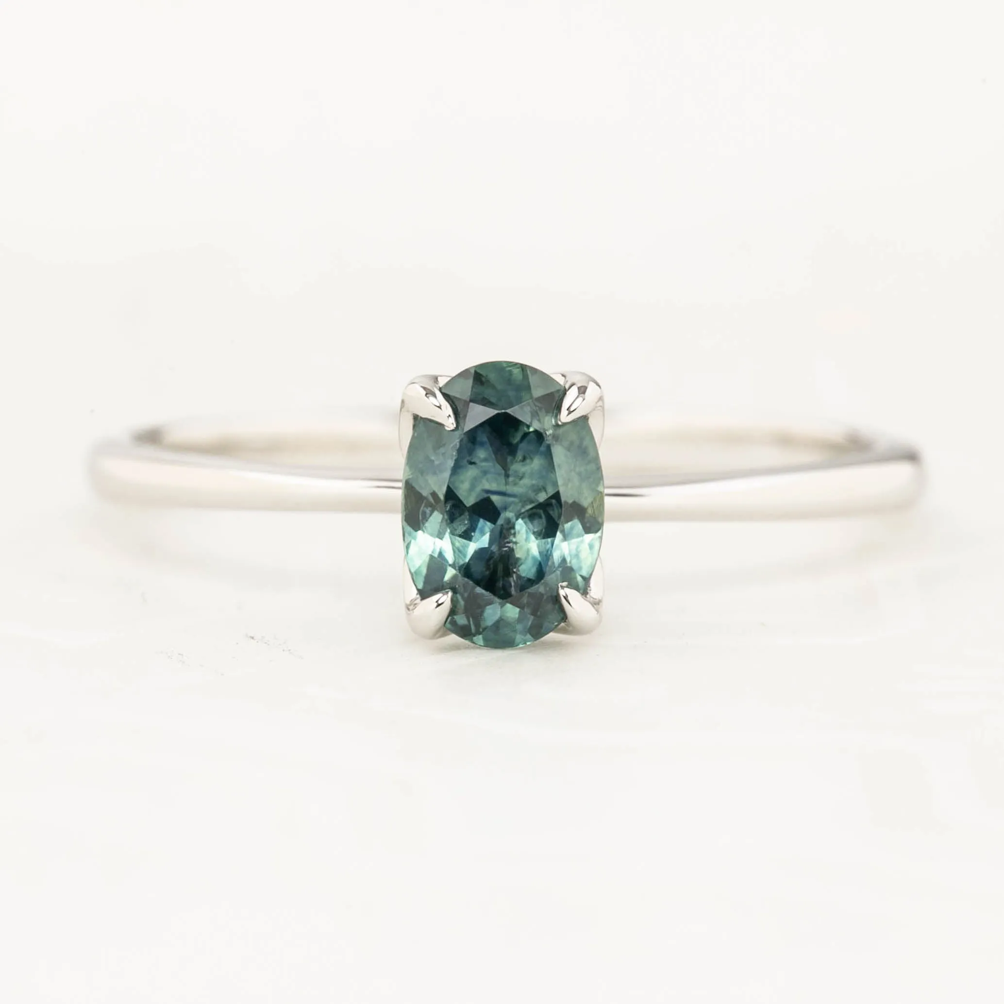 Sara Ring 0.80ct Parti Blue Oval Montana Sapphire, 14k White Gold (One of a kind)