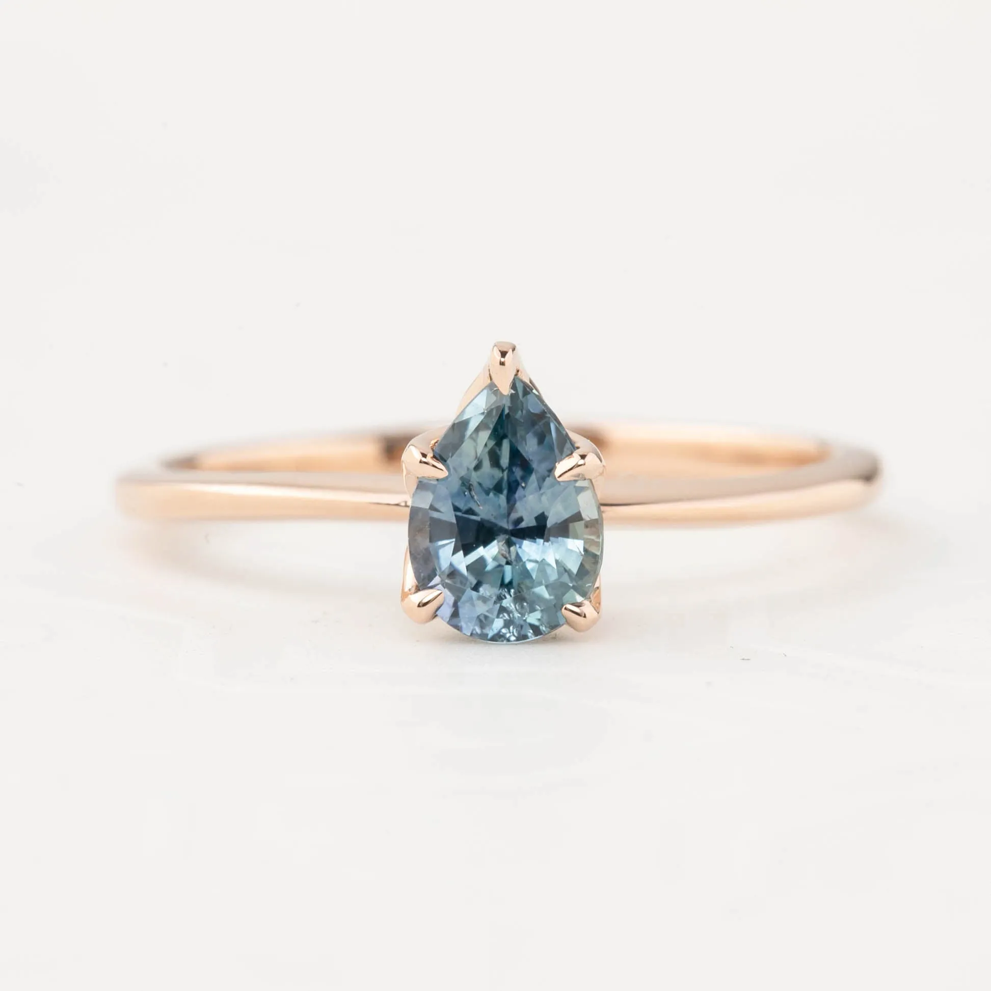 Sara Ring 0.86ct Light Blue Teardrop Montana Sapphire, 14k Rose Gold (One of a kind)