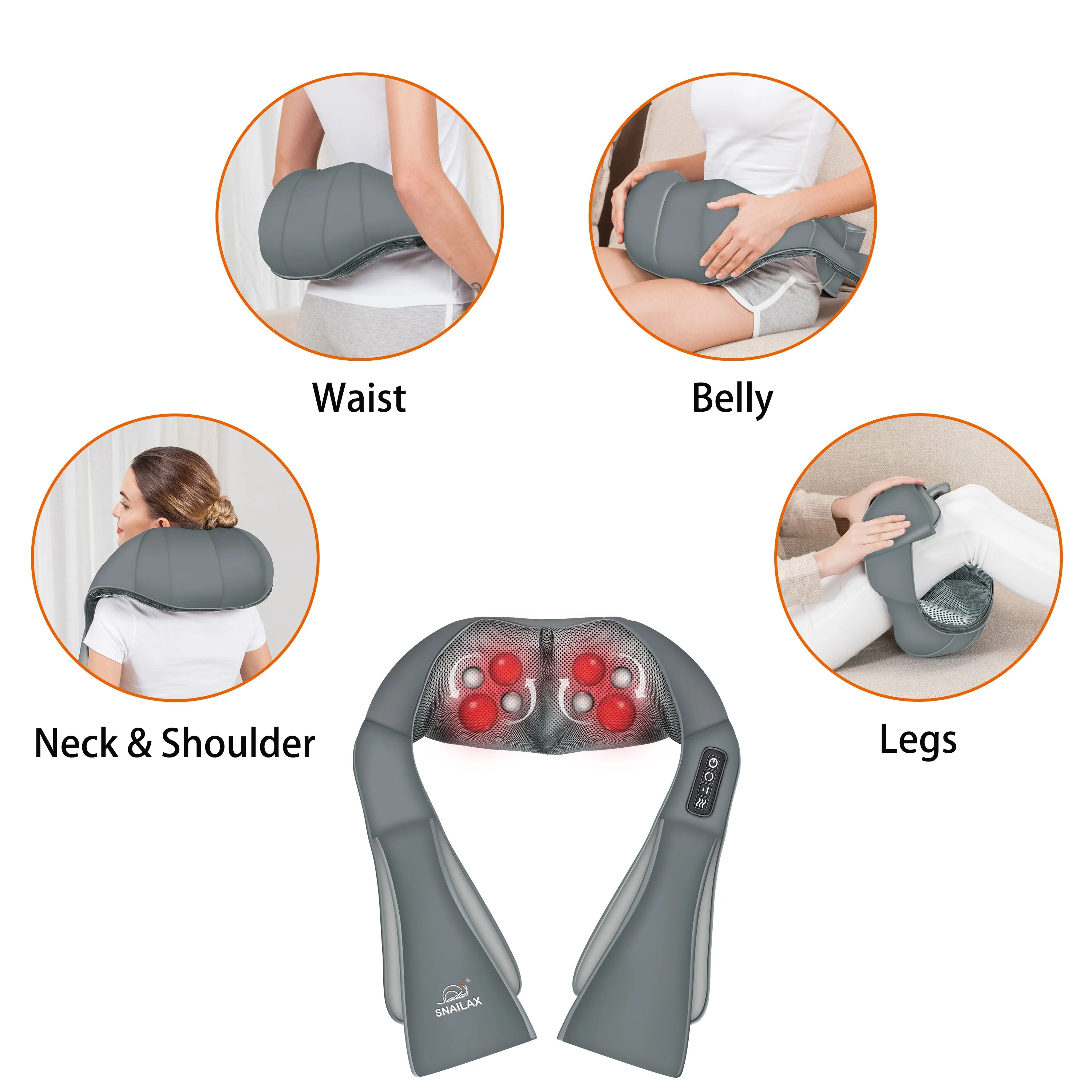 Snailax Shiatsu Neck and Shoulder Massager ,Back Massager with Heat (Grey)--632N-G