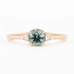 Sofia Ring 0.75ct Light Blue Green Round Montana Sapphire, 14k Rose Gold (One of a kind)