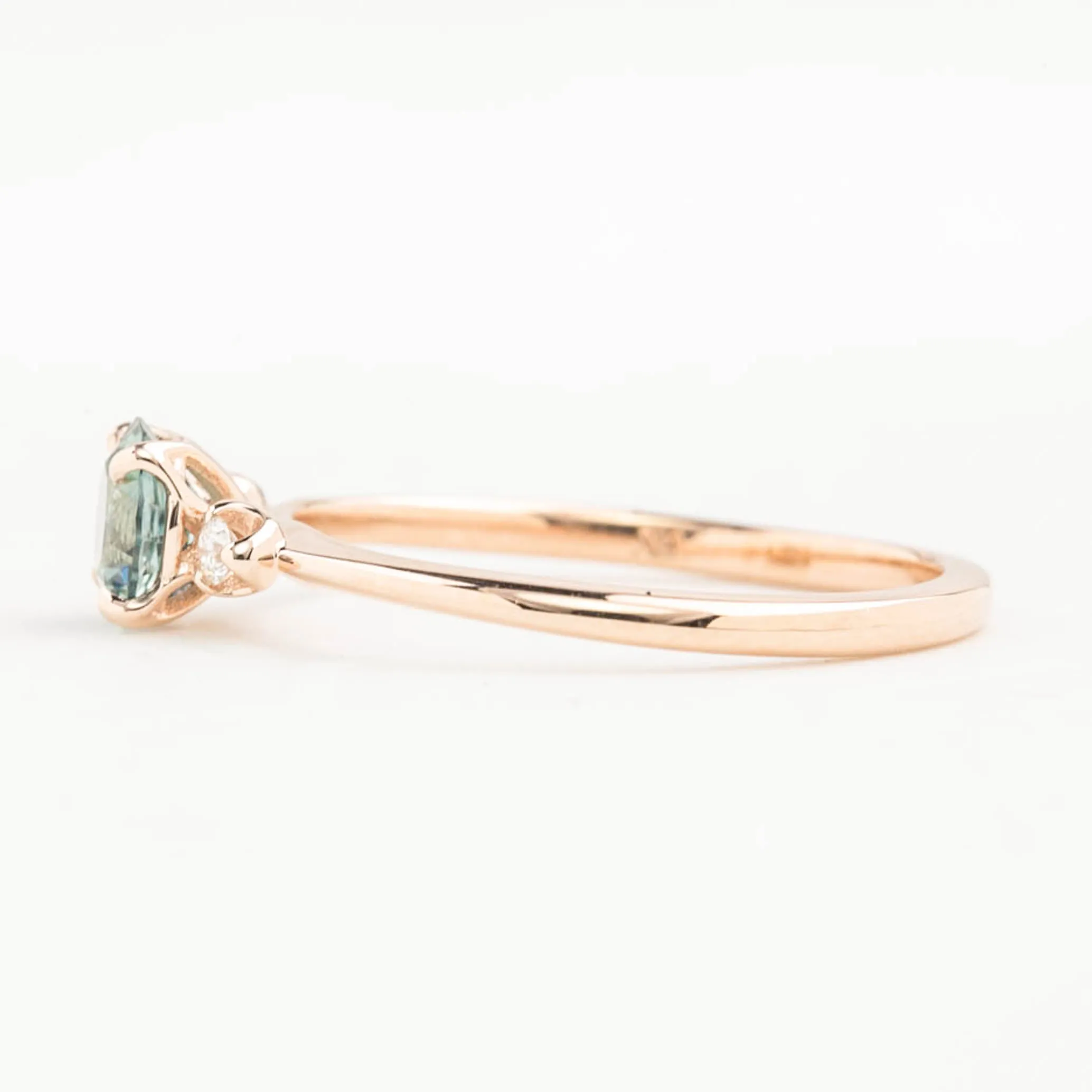 Sofia Ring 0.75ct Light Blue Green Round Montana Sapphire, 14k Rose Gold (One of a kind)