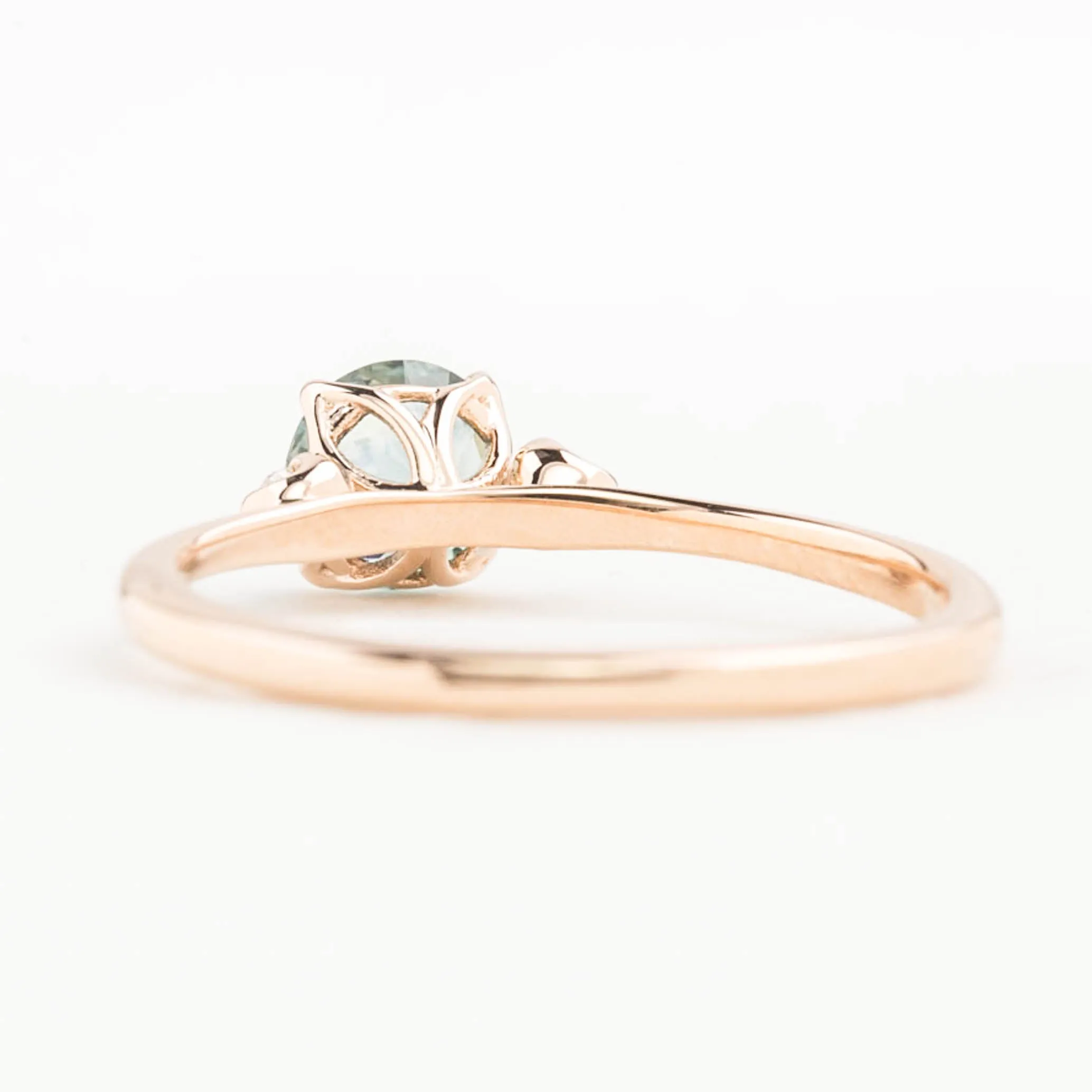 Sofia Ring 0.75ct Light Blue Green Round Montana Sapphire, 14k Rose Gold (One of a kind)