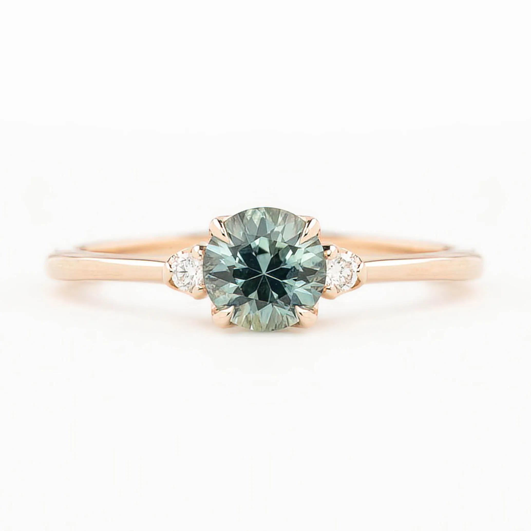 Sofia Ring 0.75ct Light Blue Green Round Montana Sapphire, 14k Rose Gold (One of a kind)