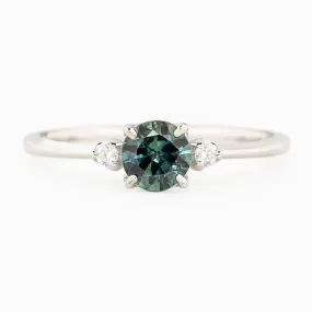 Sofia Ring 5mm 0.70ct Teal Blue Green Round Queensland Sapphire, 14k White Gold